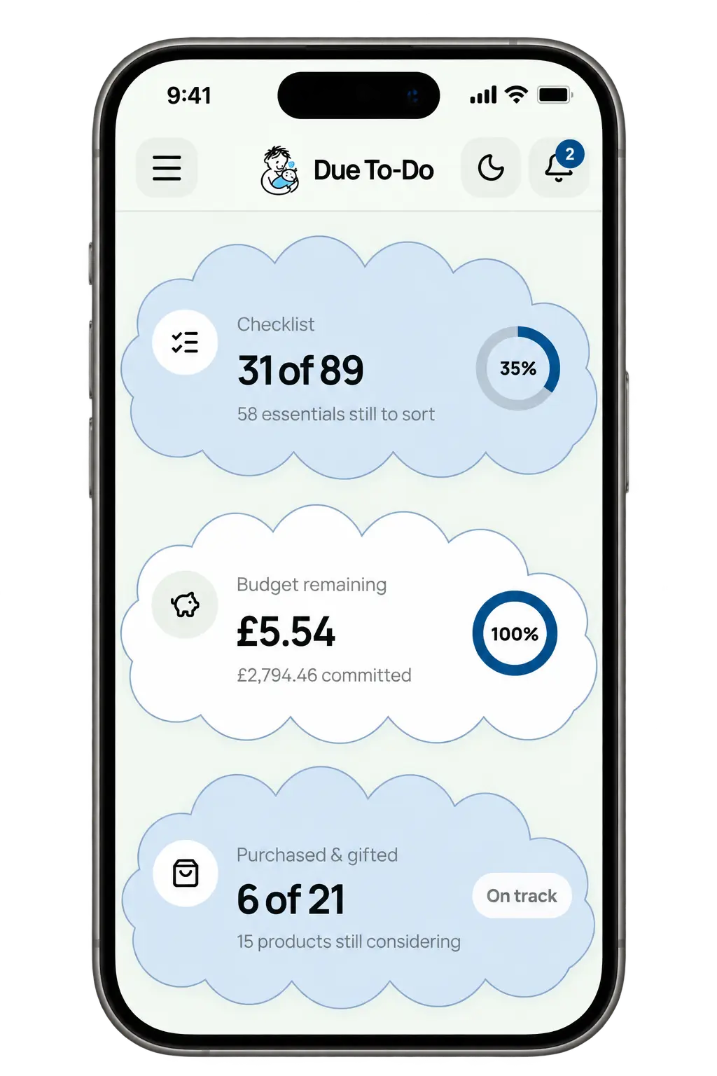 Due To-Do dashboard displayed on an iPhone